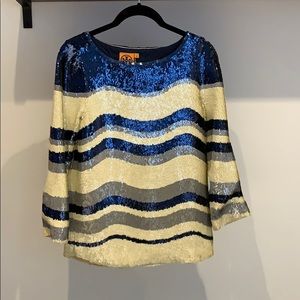 Tory Burch Sequin 3/4 Sleeve Top